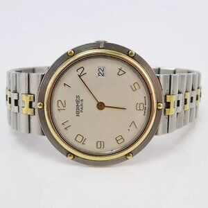 Authentic HERMES Profile Beige Dial & Silver Tone Wrist Watch